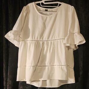 SHEIN Cream Ruffle Sleeve Blouse